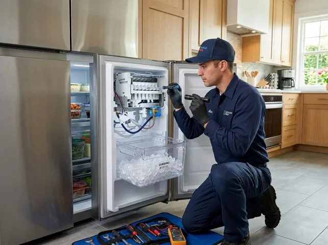Appliance Repair Hero technician repairing a refrigerator ice maker in Alpine, CA